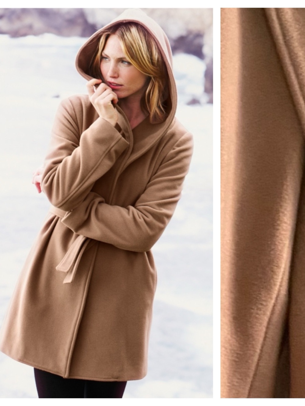 Garnet Hill Camel Tan Brown Wool Blend Hooded Draped Coat 10